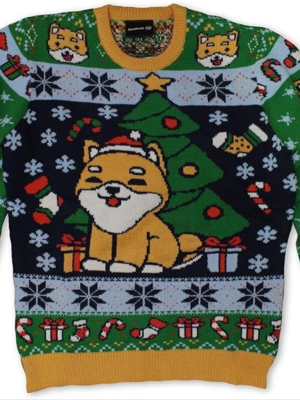 GEEKNET Shiba Inu Sweater Mens XL Green Ugly Holiday Christmas Dog
